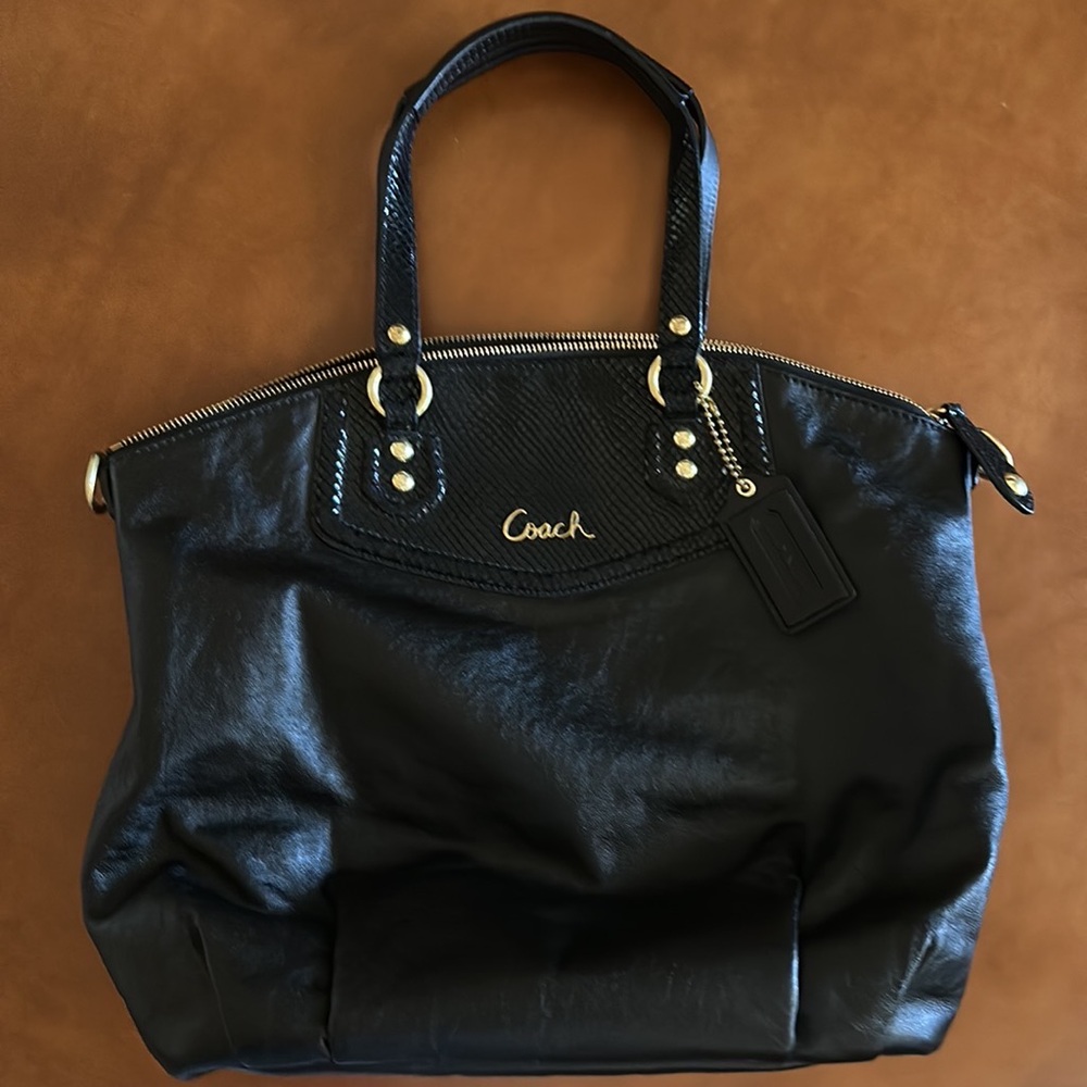 Coach Leather & Snakeskin Black/Gold Women's Hobo/Tote Bag
